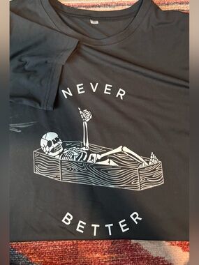 SHEIN Black Graphic 'Never Better' Skeleton Coffin Tee